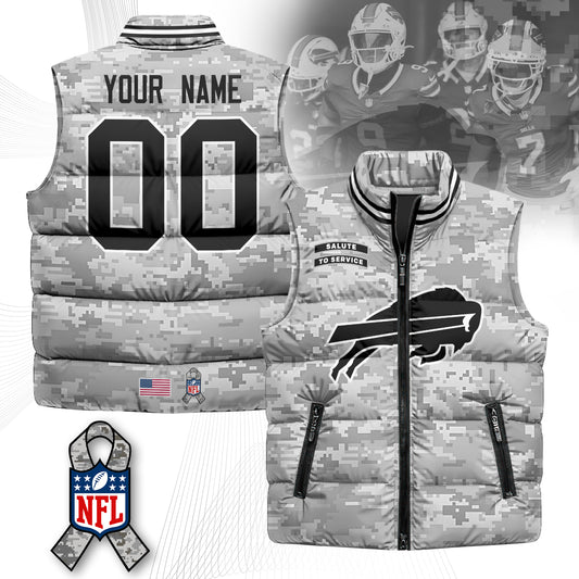 Personalized Buffalo Bills Salute To Service Puffer Vest