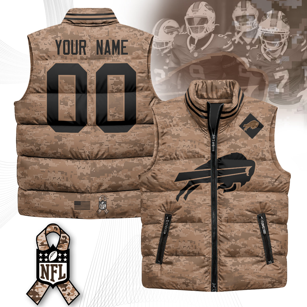Personalized Buffalo Bills Salute To Service Puffer Vest