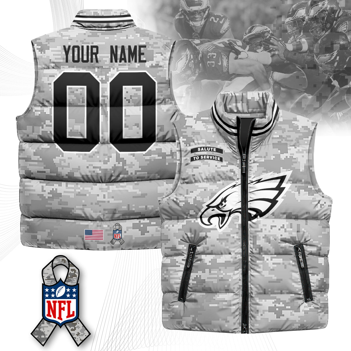 Personalized Philadelphia Eagles Salute To Service Puffer Vest