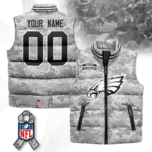 Personalized Philadelphia Eagles Salute To Service Puffer Vest
