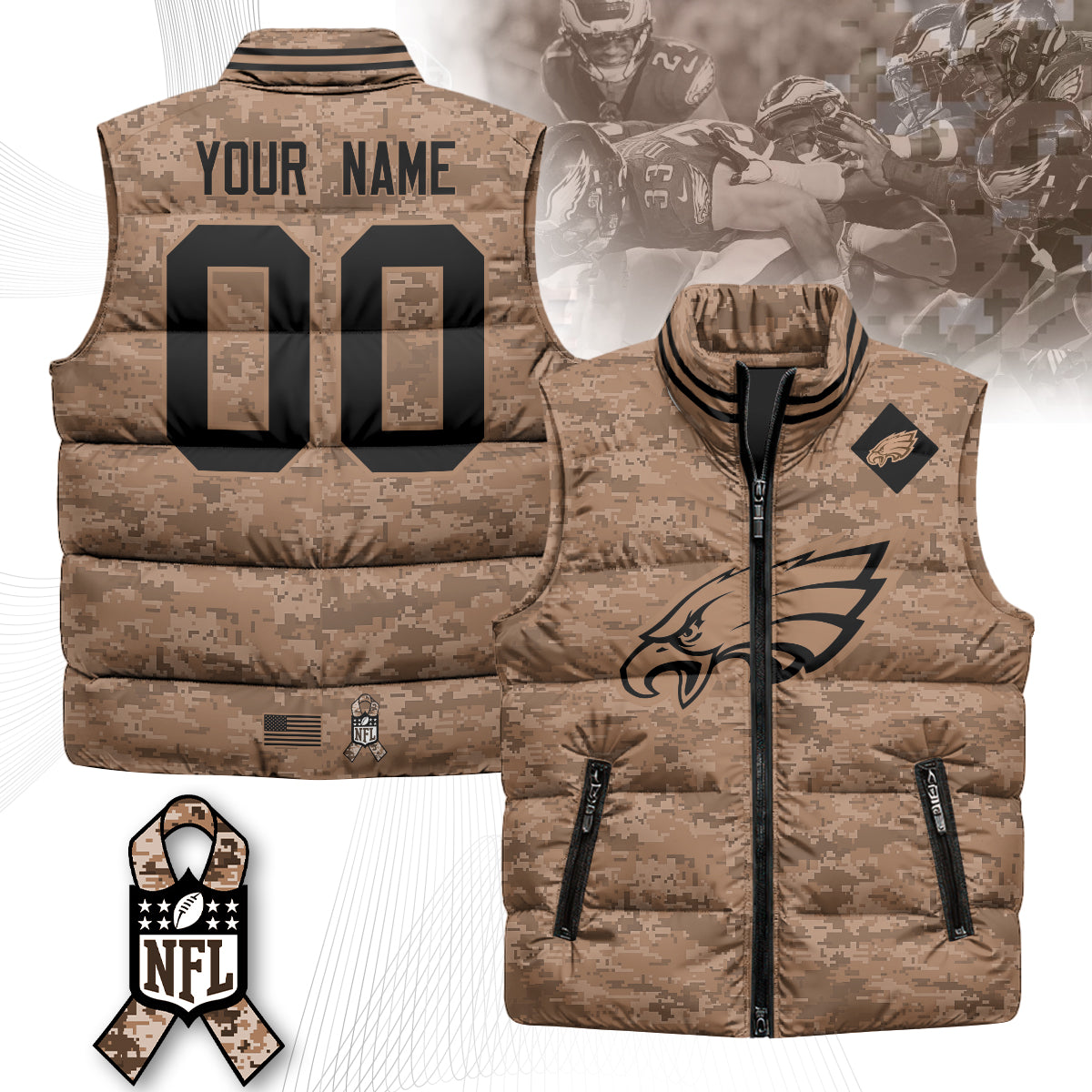 Personalized Philadelphia Eagles Salute To Service Puffer Vest