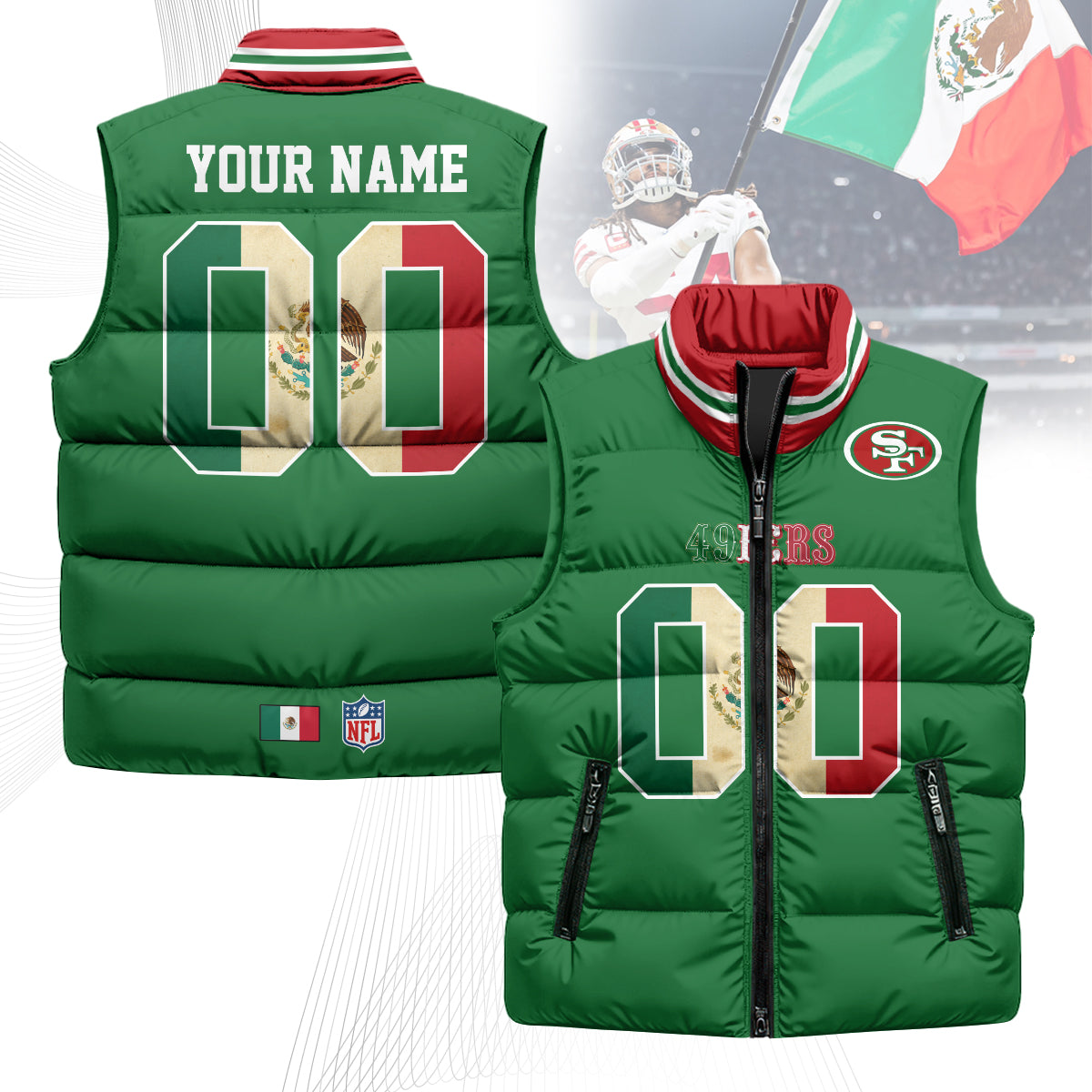 Personalized San Francisco 49ers Mexico Puffer Vest