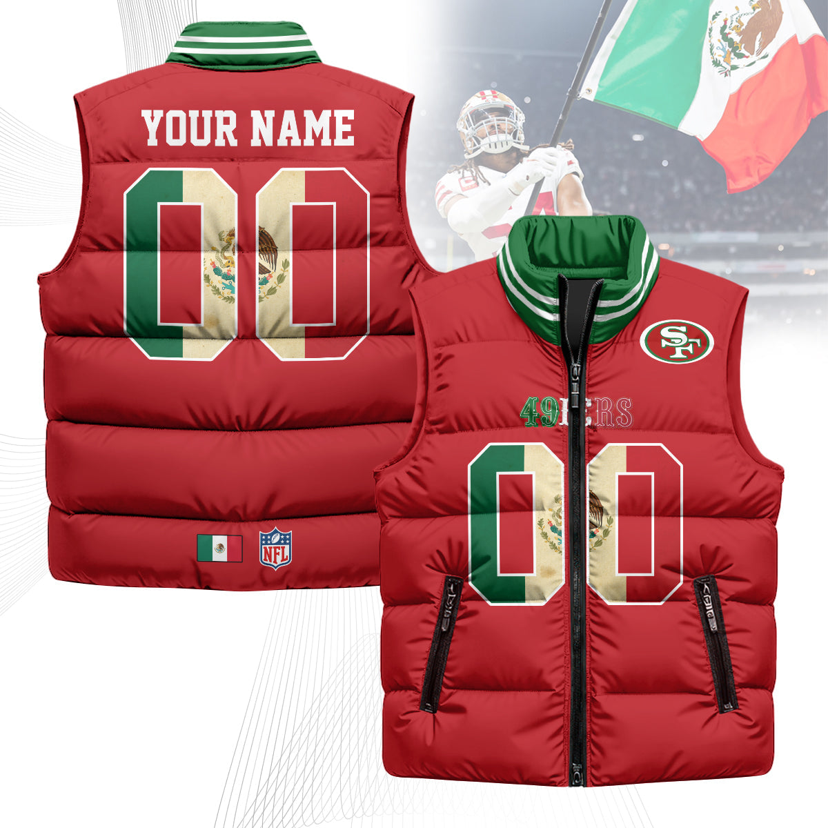Personalized San Francisco 49ers Mexico Puffer Vest
