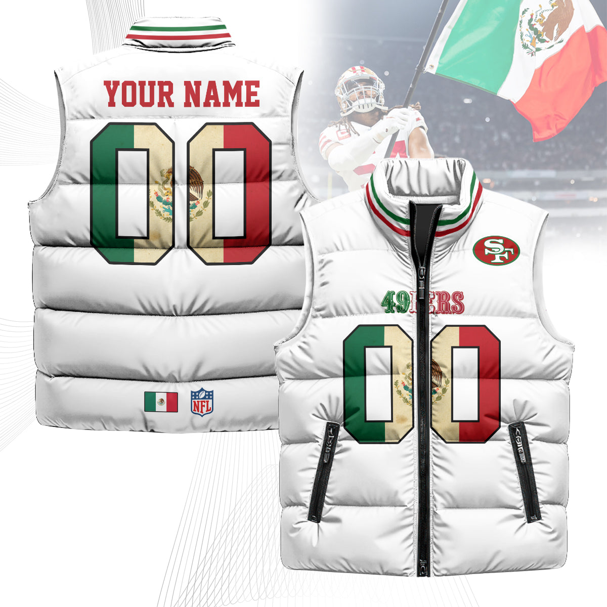 Personalized San Francisco 49ers Mexico Puffer Vest