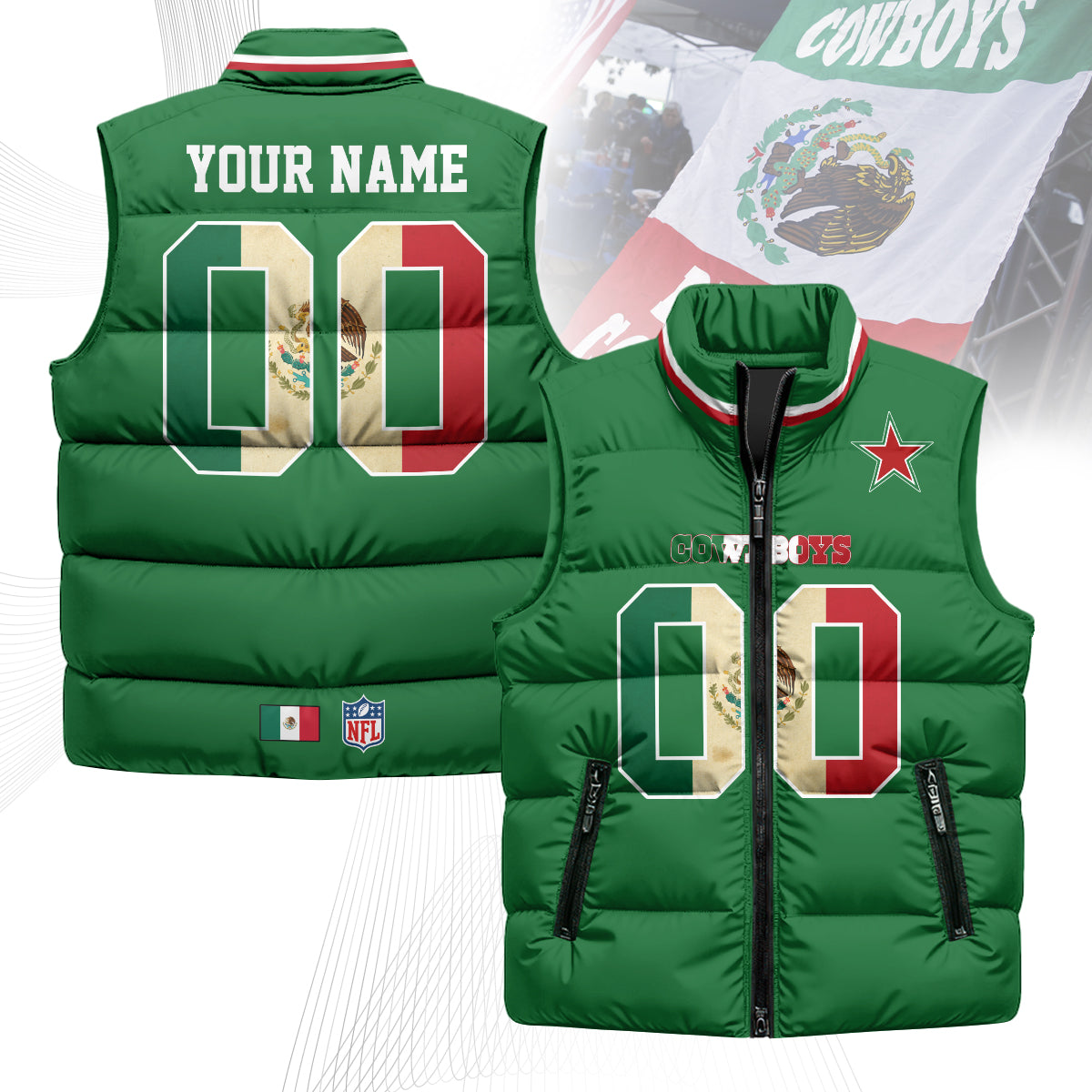 Personalized Dallas Cowboys Mexico Puffer Vest