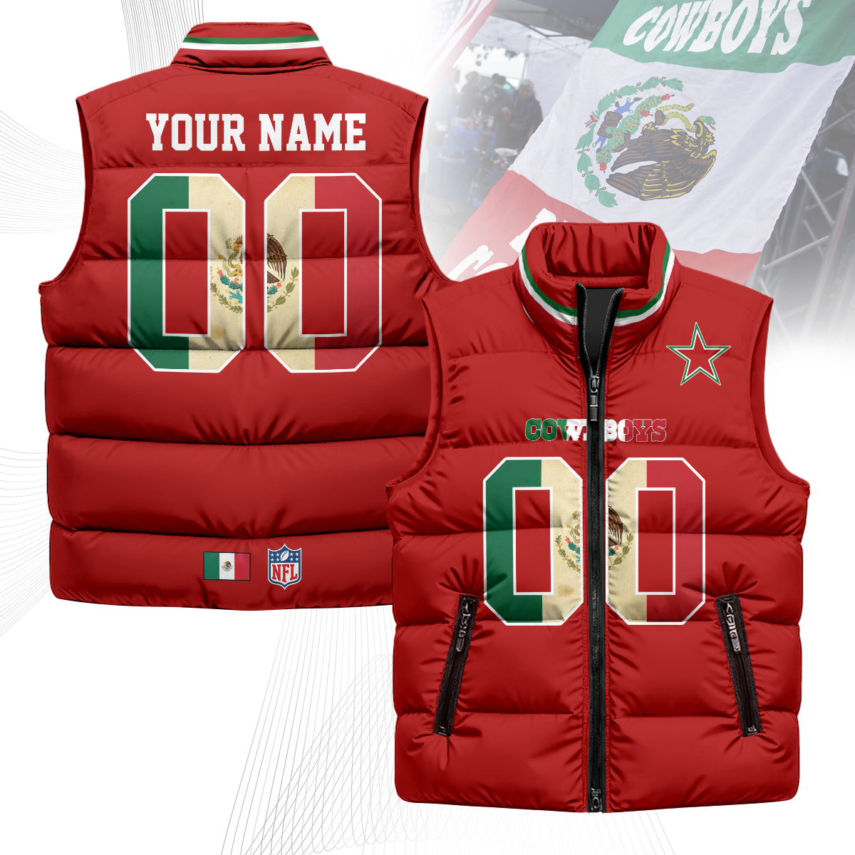 Personalized Dallas Cowboys Mexico Puffer Vest