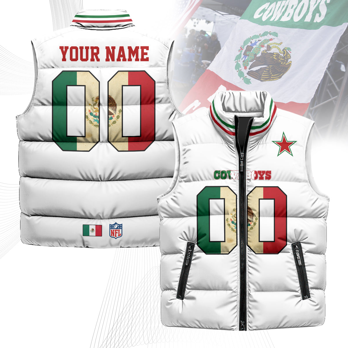 Personalized Dallas Cowboys Mexico Puffer Vest