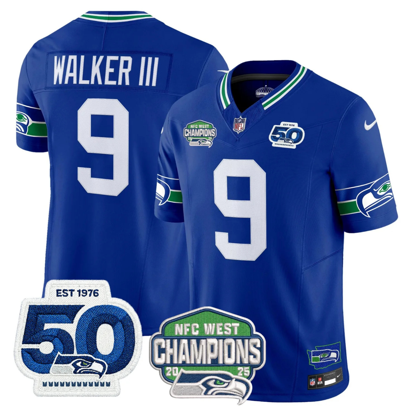 SEA 50th & NFC West Champions Patch Vapor Limited Jersey - All Stitched