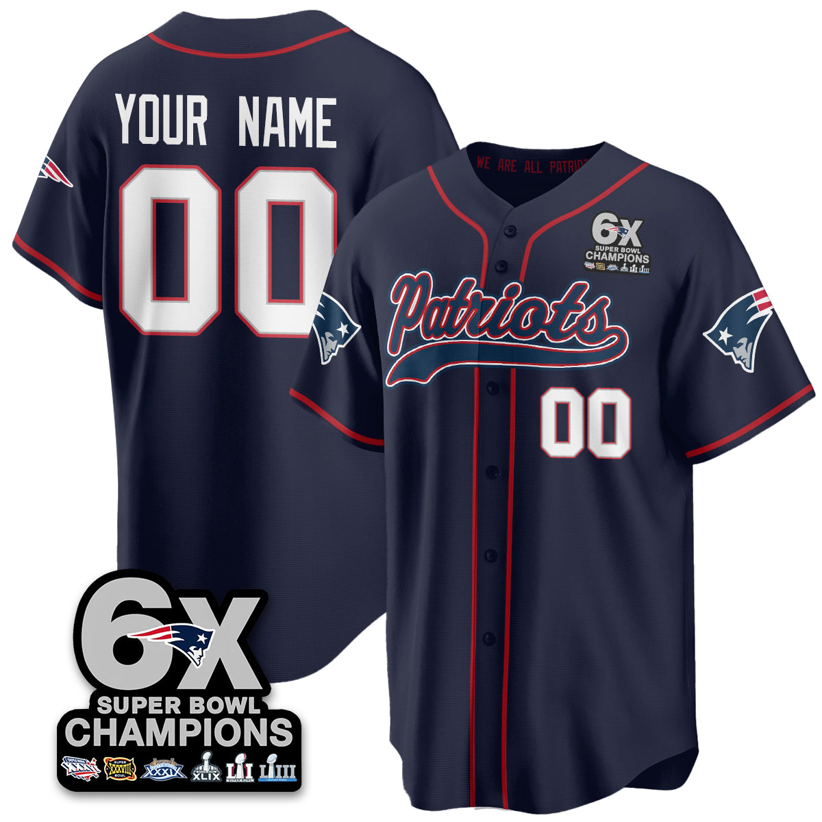 Custom NE 6-Time Champions Patch Vapor Baseball Jersey - All Stitched