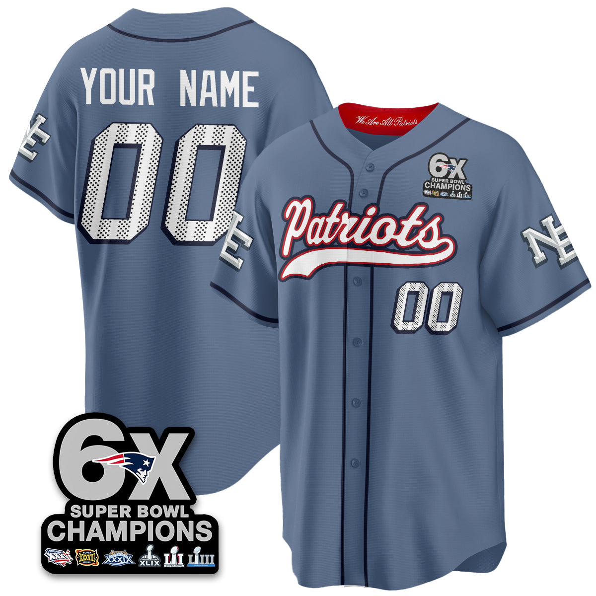 Custom NE 6-Time Champions Patch Vapor Baseball Jersey - All Stitched