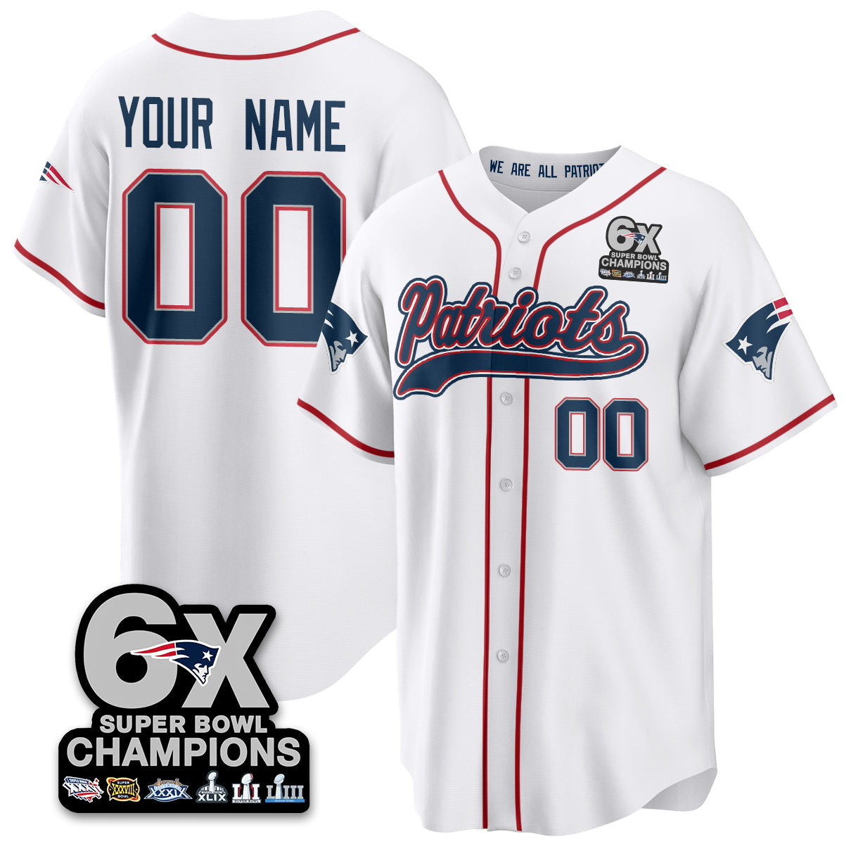 Custom NE 6-Time Champions Patch Vapor Baseball Jersey - All Stitched