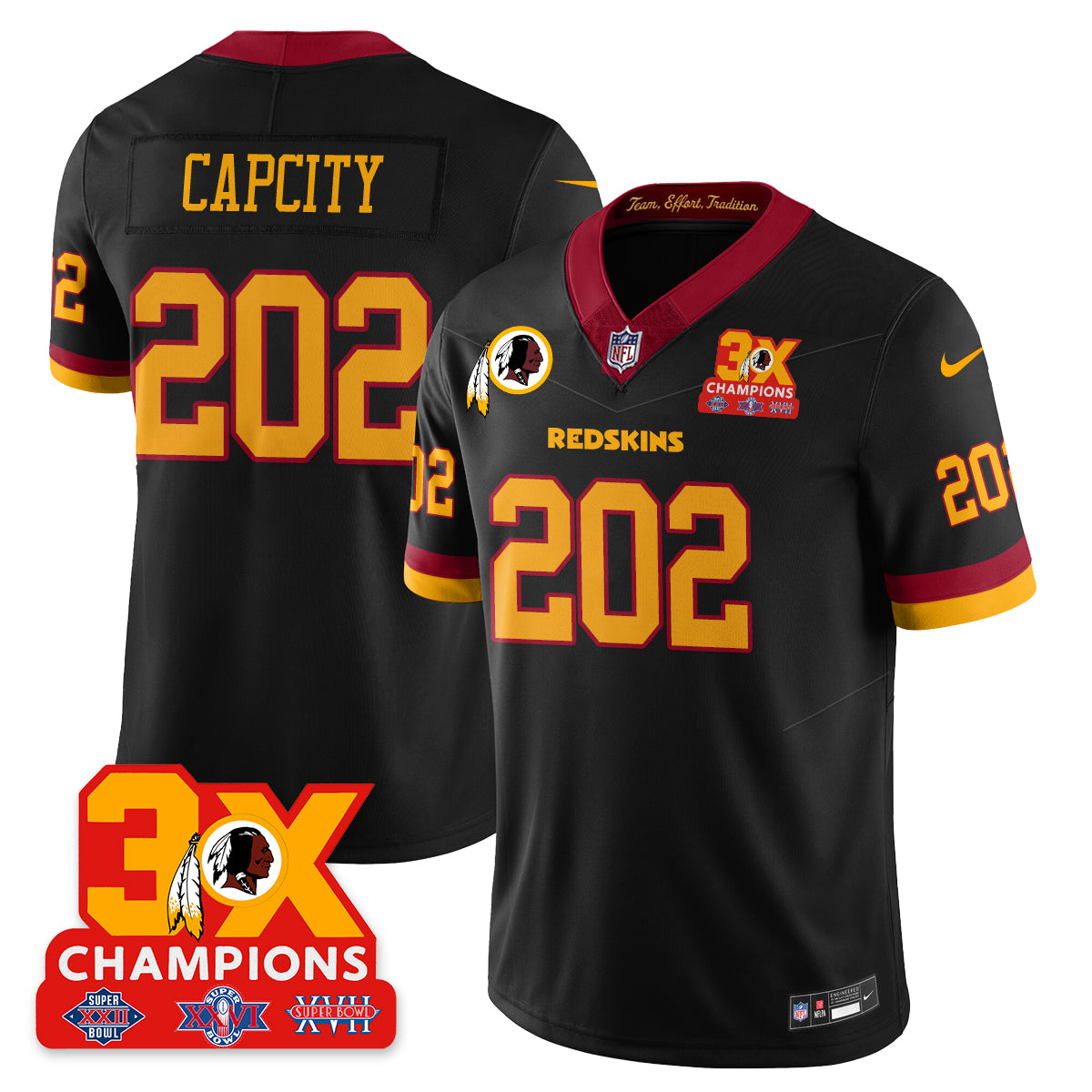 WAS 3-Time Champions Patch Vapor Limited Throwback Jersey - All Stitched