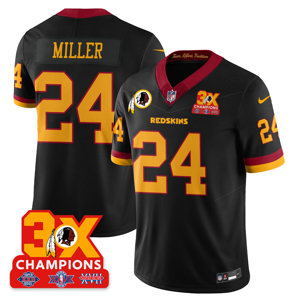 WAS 3-Time Champions Patch Vapor Limited Throwback Jersey - All Stitched