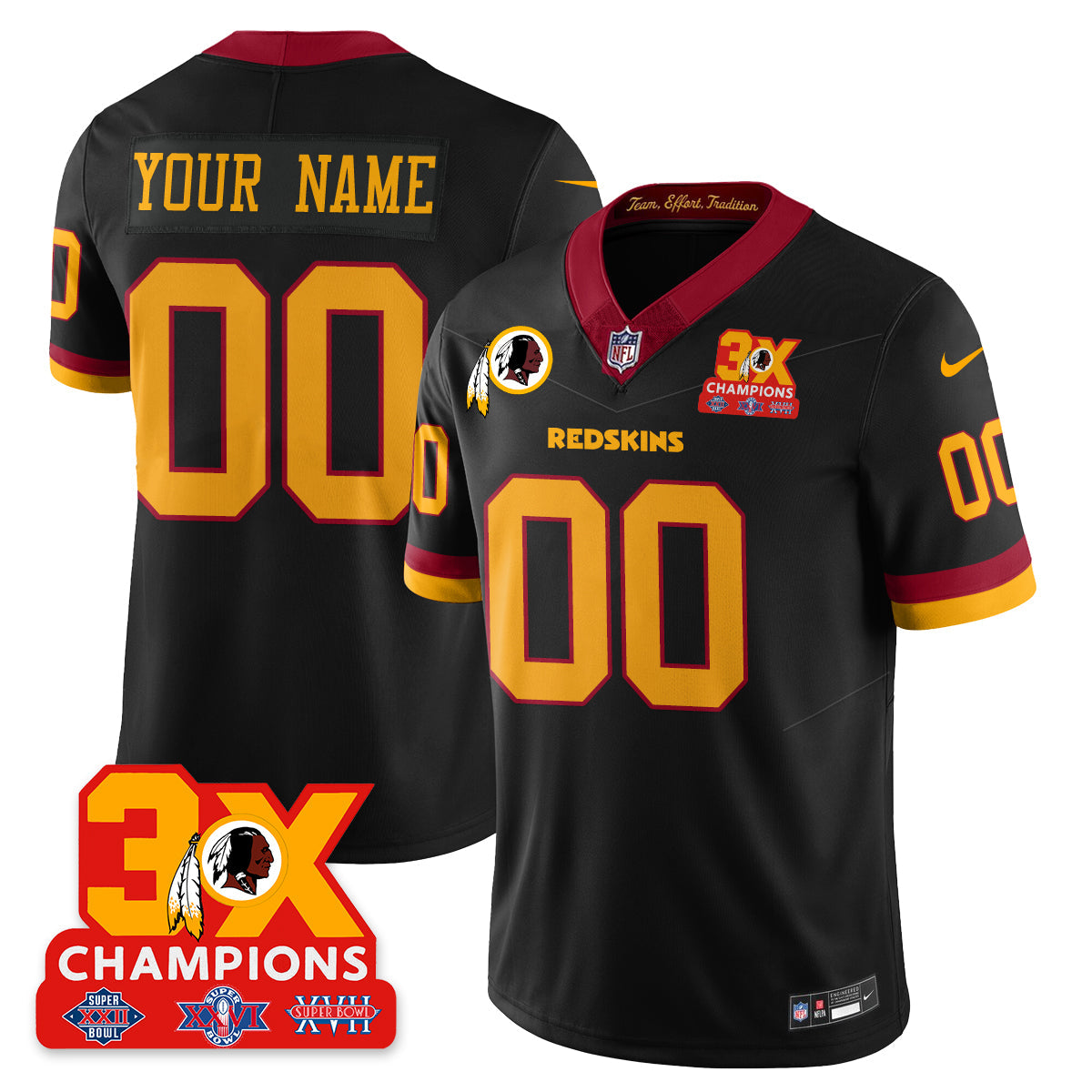 Custom WAS 3-Time Champions Patch Vapor Limited Throwback Jersey - All Stitched