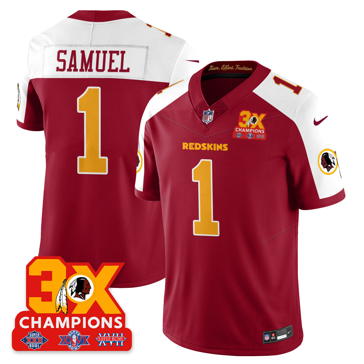 WAS 3-Time Champions Patch Vapor Limited Throwback Jersey - All Stitched