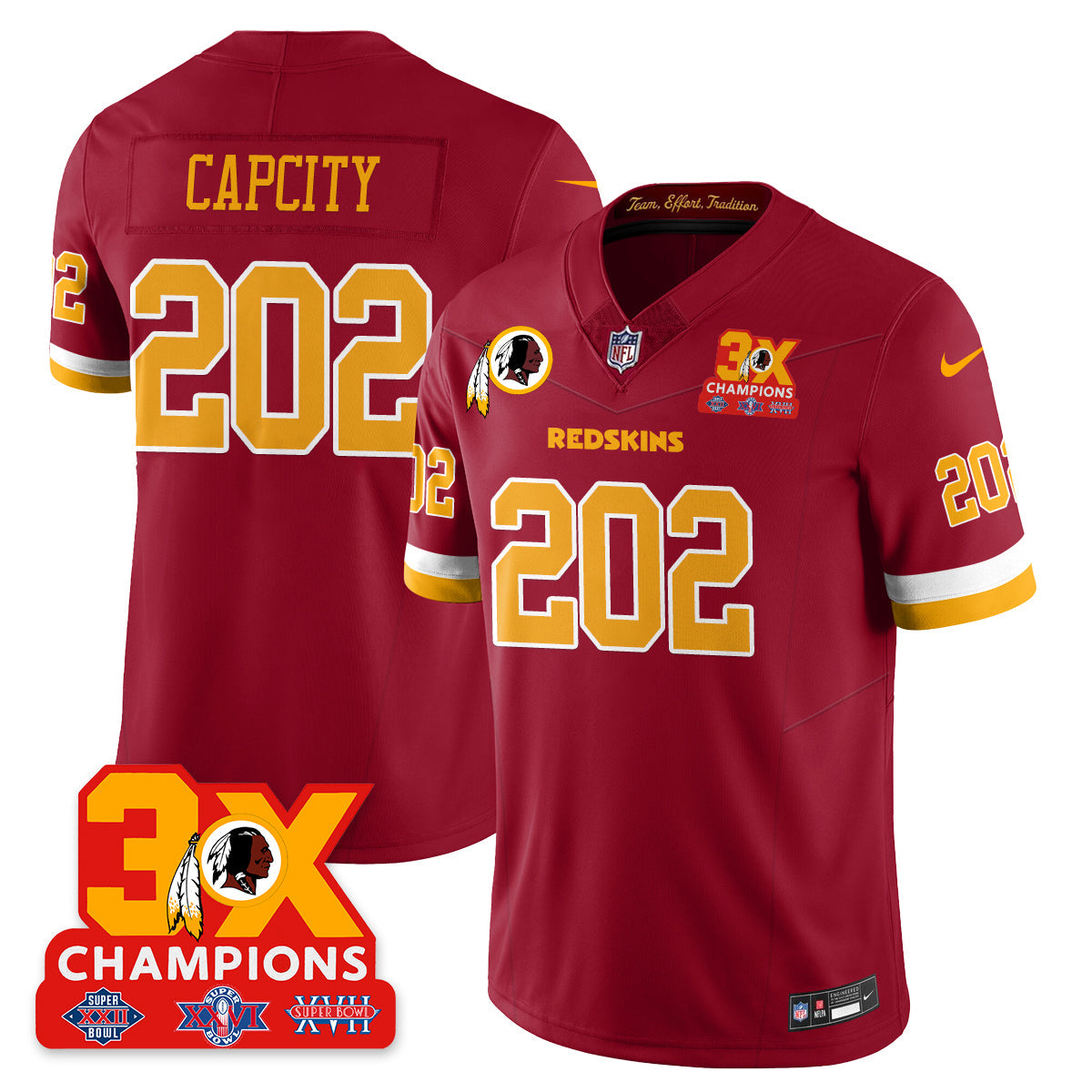WAS 3-Time Champions Patch Vapor Limited Throwback Jersey - All Stitched