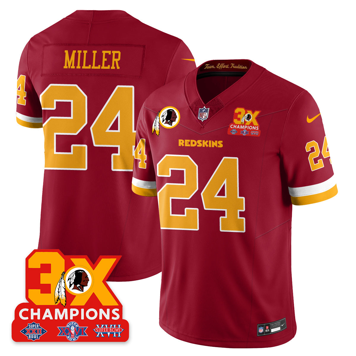 WAS 3-Time Champions Patch Vapor Limited Throwback Jersey - All Stitched