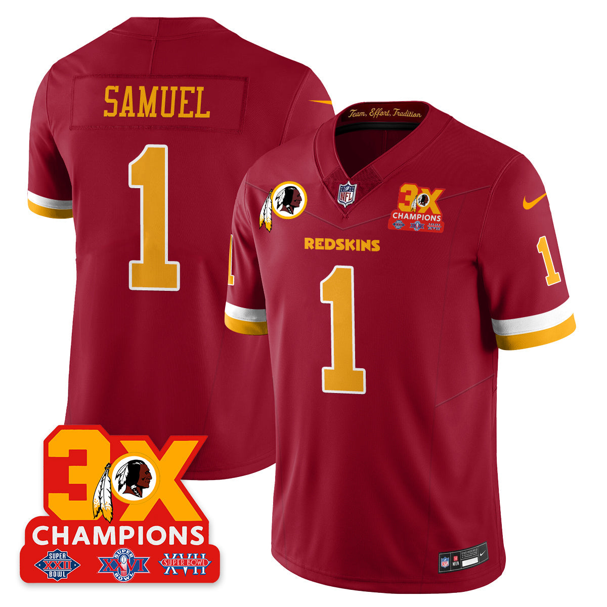 WAS 3-Time Champions Patch Vapor Limited Throwback Jersey - All Stitched