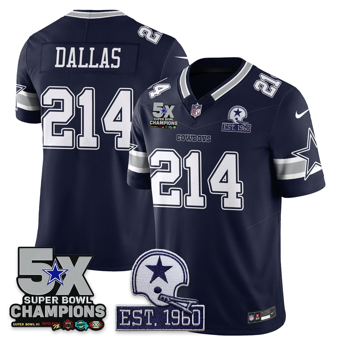 DAL 5-Time Champions Patch Vapor Limited Jersey - All Stitched