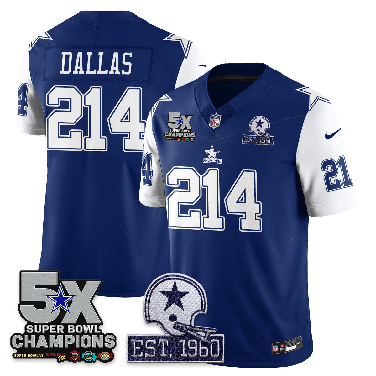 DAL 5-Time Champions Patch Vapor Limited Jersey - All Stitched