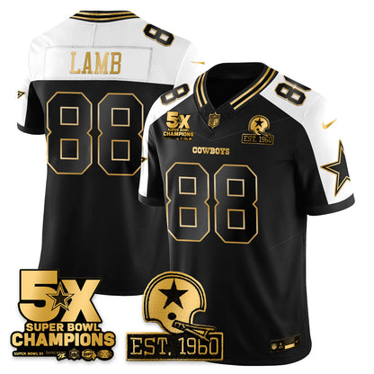 DAL 5-Time Champions Patch Vapor Limited Gold Jersey - All Stitched