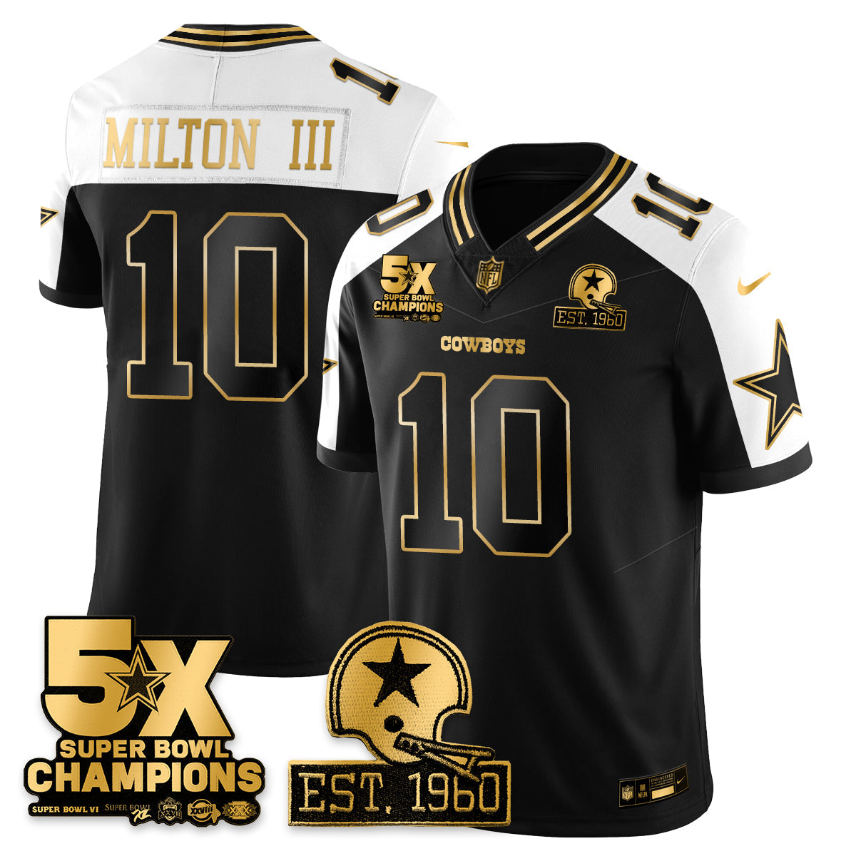 DAL 5-Time Champions Patch Vapor Limited Gold Jersey - All Stitched