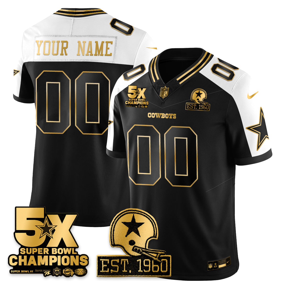 DAL 5-Time Champions Patch Vapor Limited Gold Jersey - All Stitched