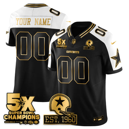 DAL 5-Time Champions Patch Vapor Limited Gold Jersey - All Stitched