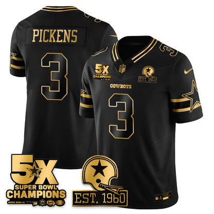 DAL 5-Time Champions Patch Vapor Limited Gold Jersey - All Stitched