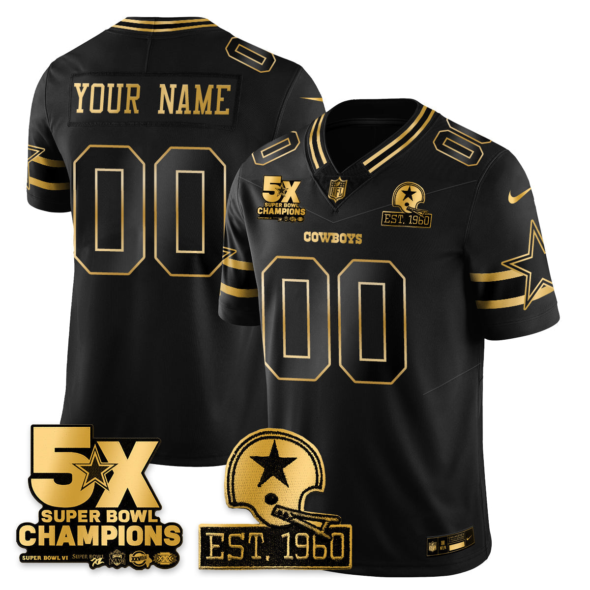 DAL 5-Time Champions Patch Vapor Limited Gold Custom Jersey - All Stitched
