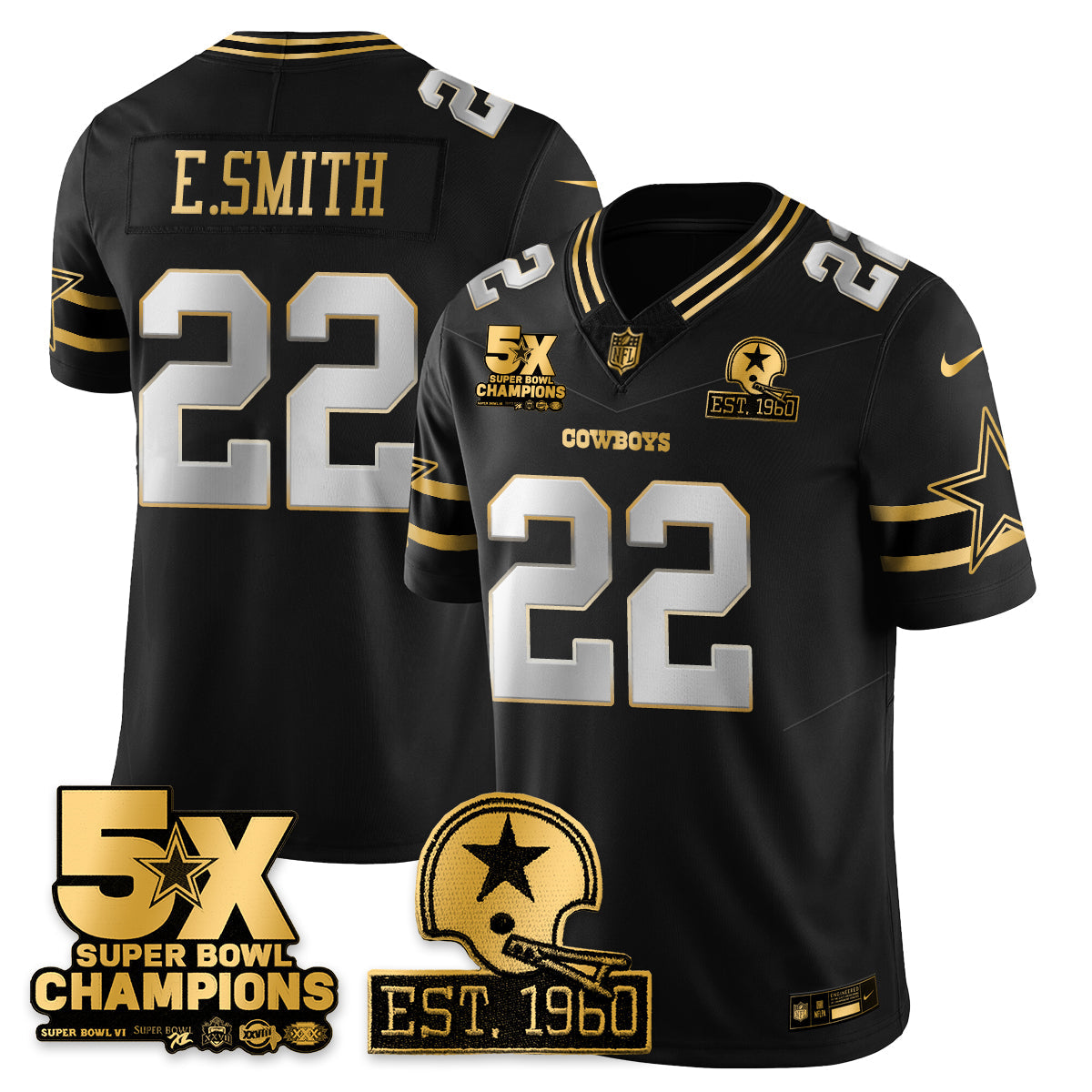 DAL 5-Time Champions Patch Vapor Limited Gold Jersey - All Stitched