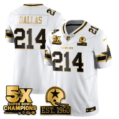 DAL 5-Time Champions Patch Vapor Limited Gold Jersey - All Stitched