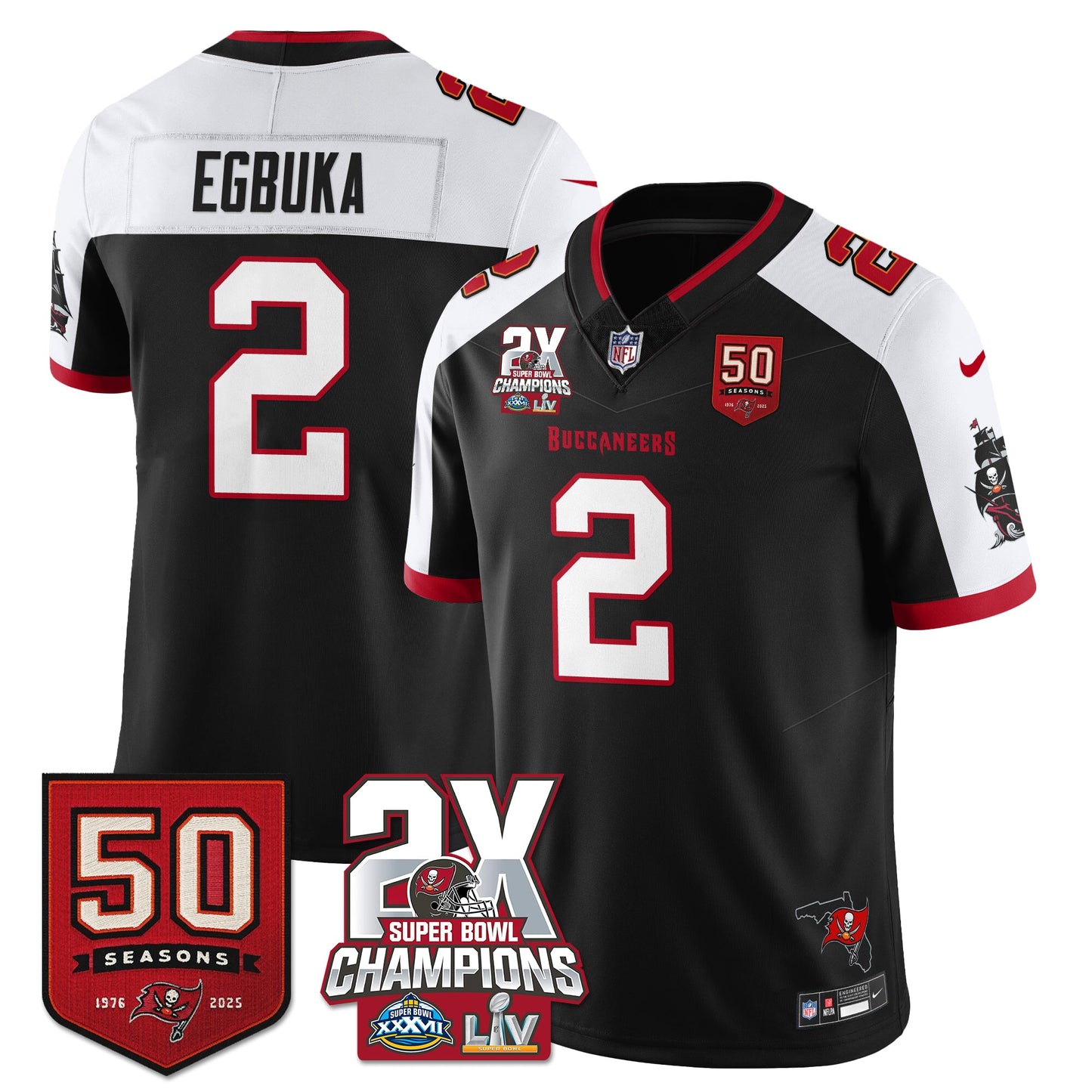 TB 2-Time Champions Patch Vapor Limited Jersey - All Stitched