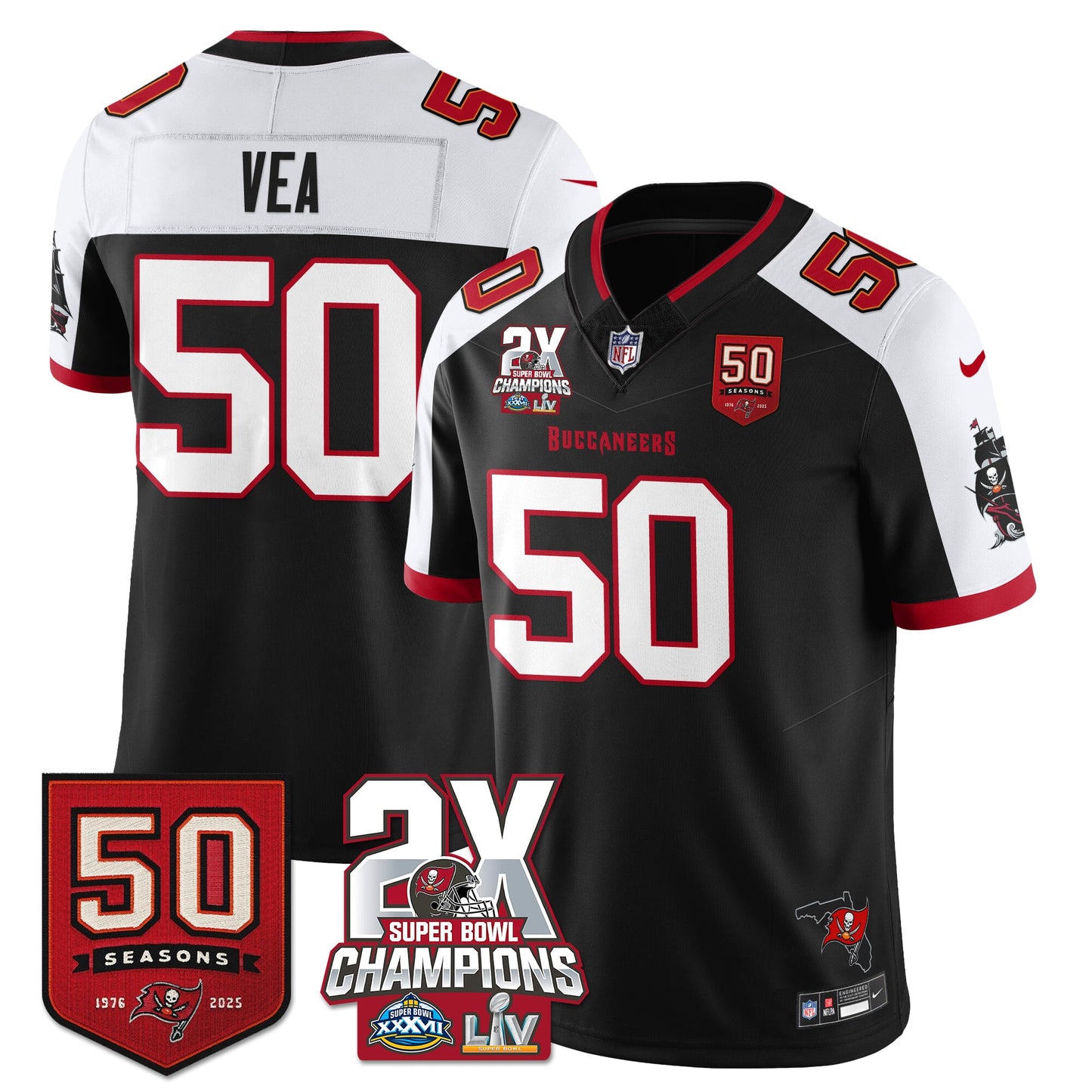 TB 2-Time Champions Patch Vapor Limited Jersey - All Stitched