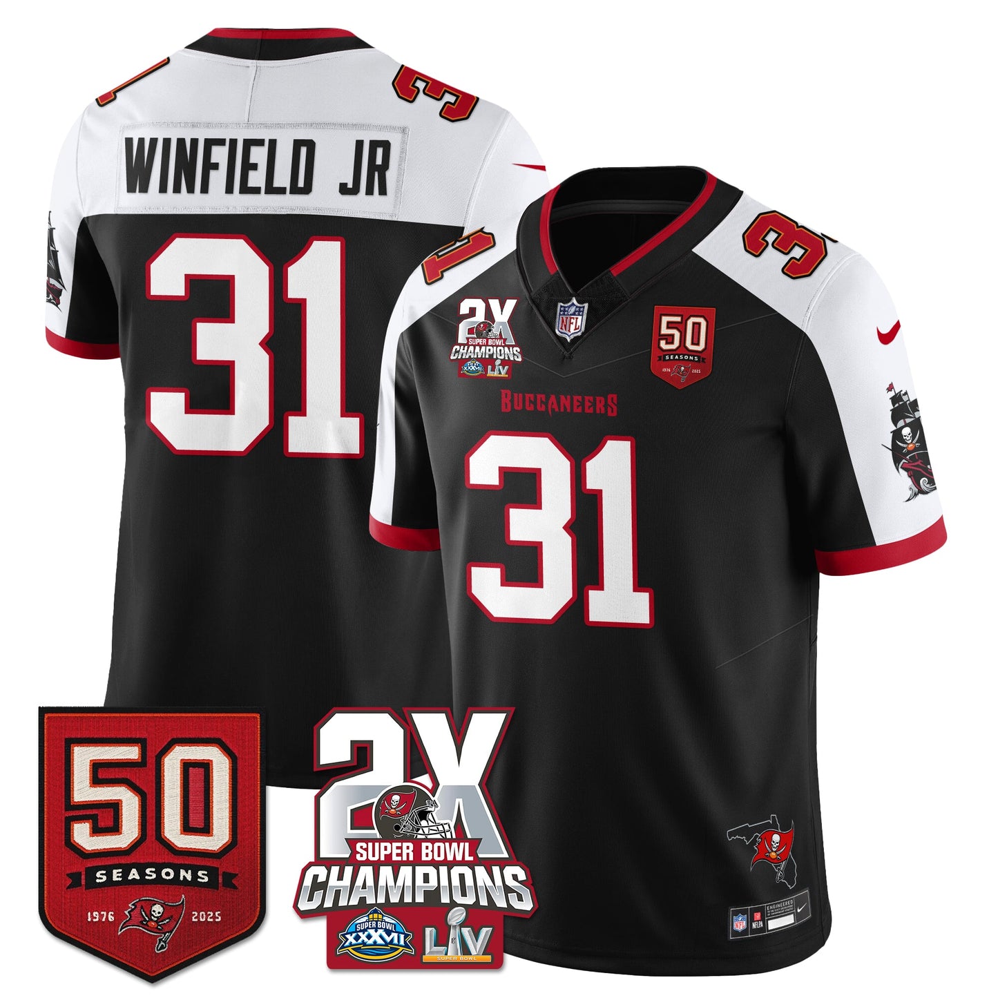 TB 2-Time Champions Patch Vapor Limited Jersey - All Stitched