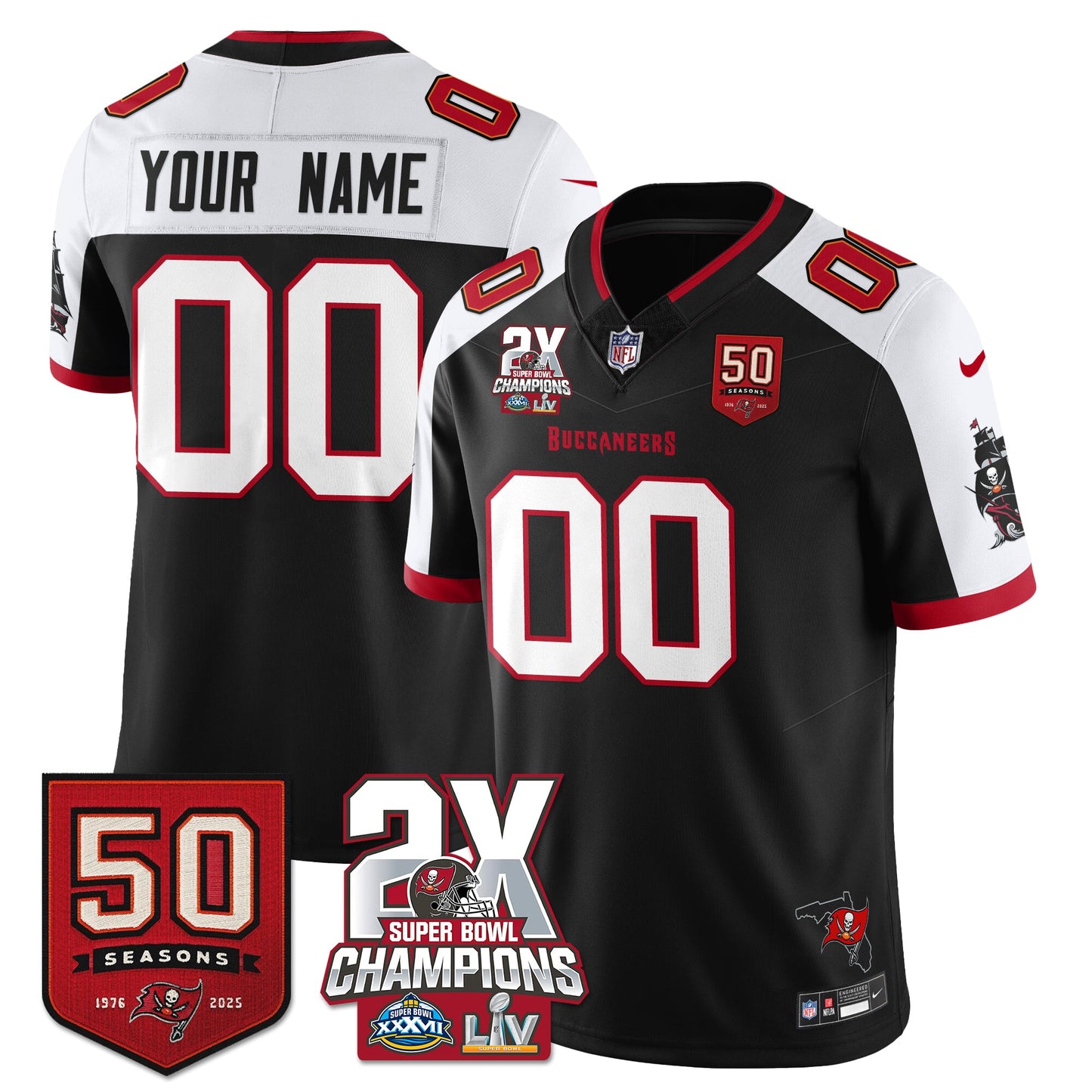 Custom TB 2-Time Champions Patch Vapor Limited Jersey - All Stitched