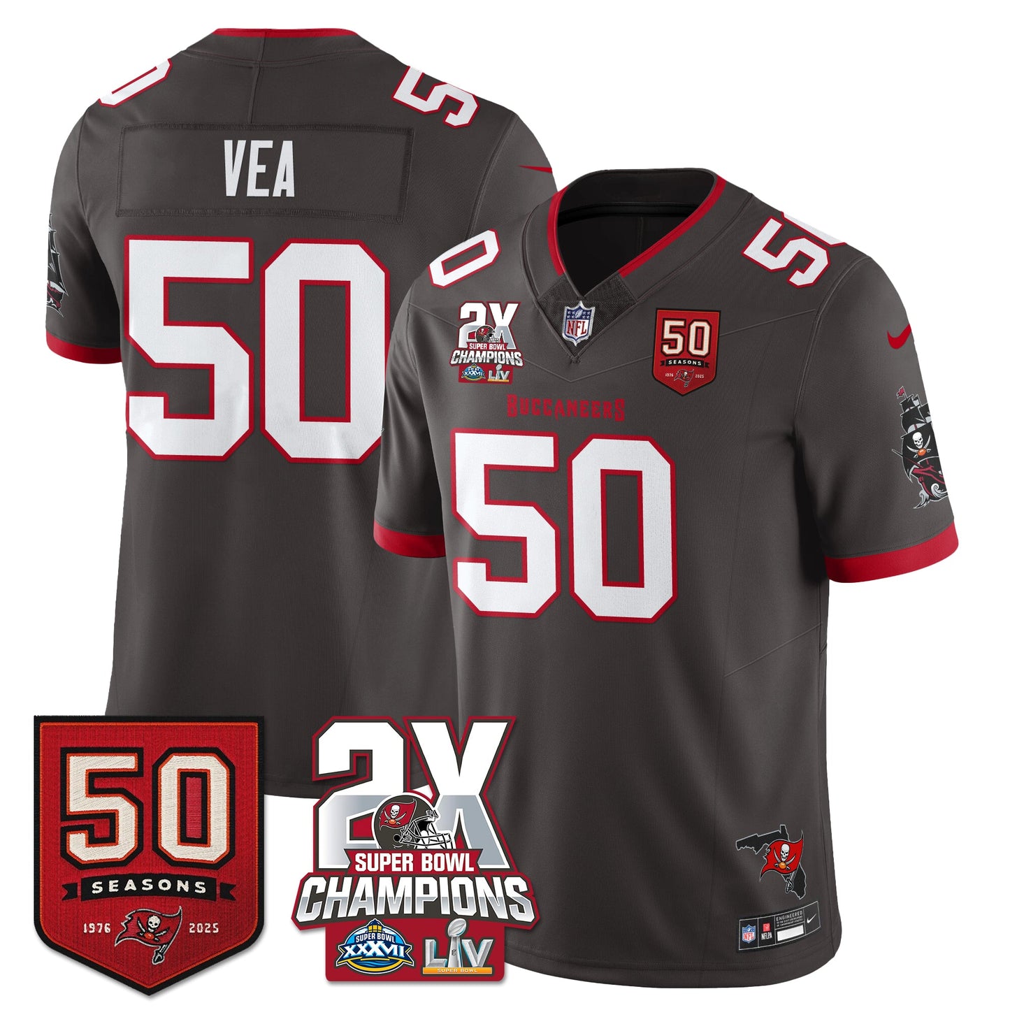 TB 2-Time Champions Patch Vapor Limited Jersey - All Stitched