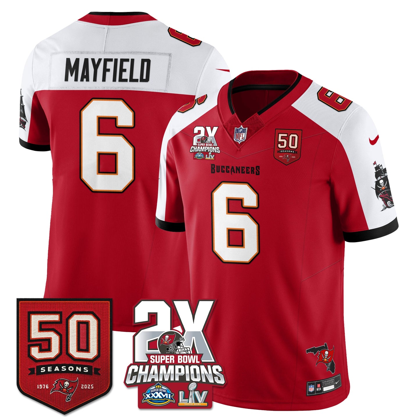 TB 2-Time Champions Patch Vapor Limited Jersey - All Stitched