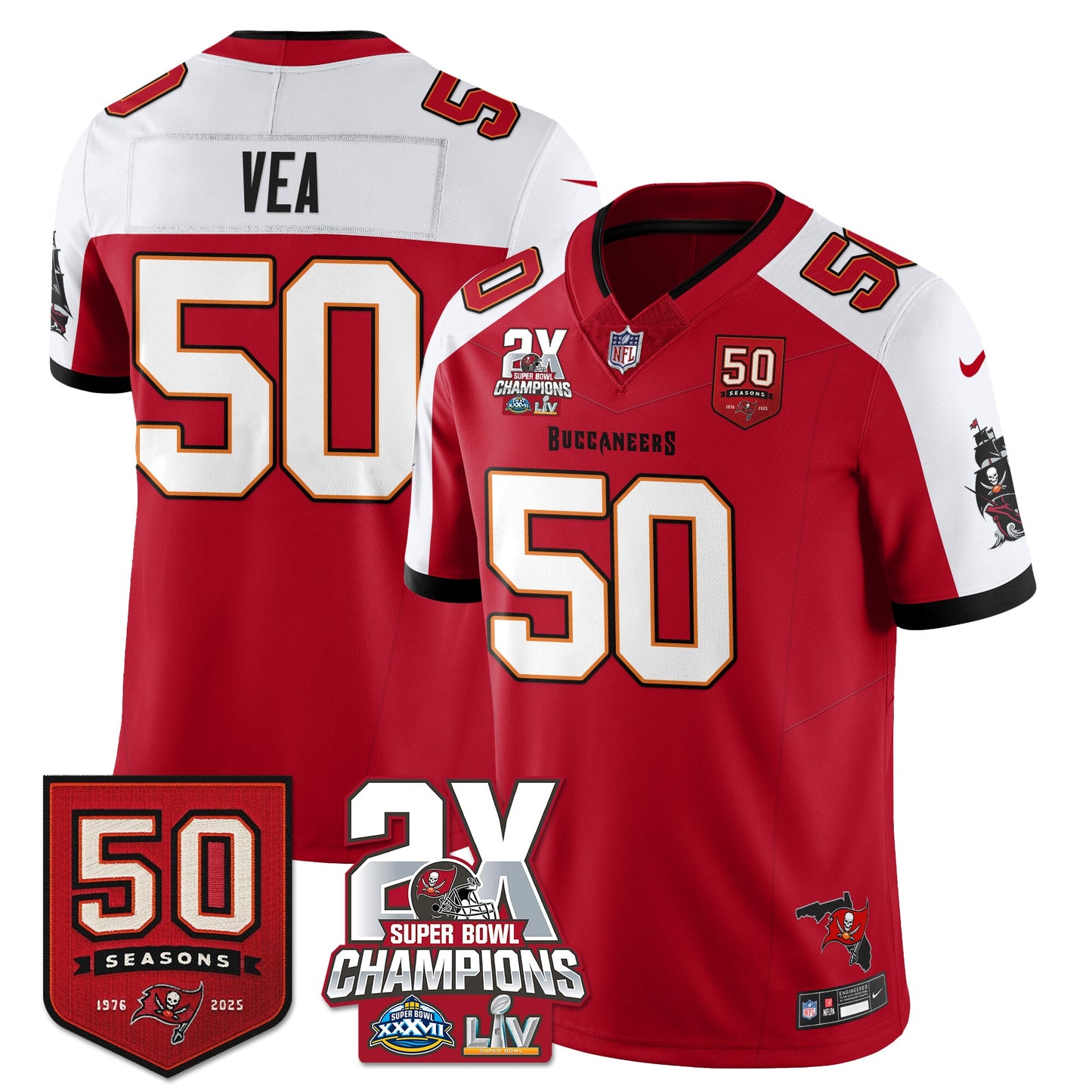 TB 2-Time Champions Patch Vapor Limited Jersey - All Stitched