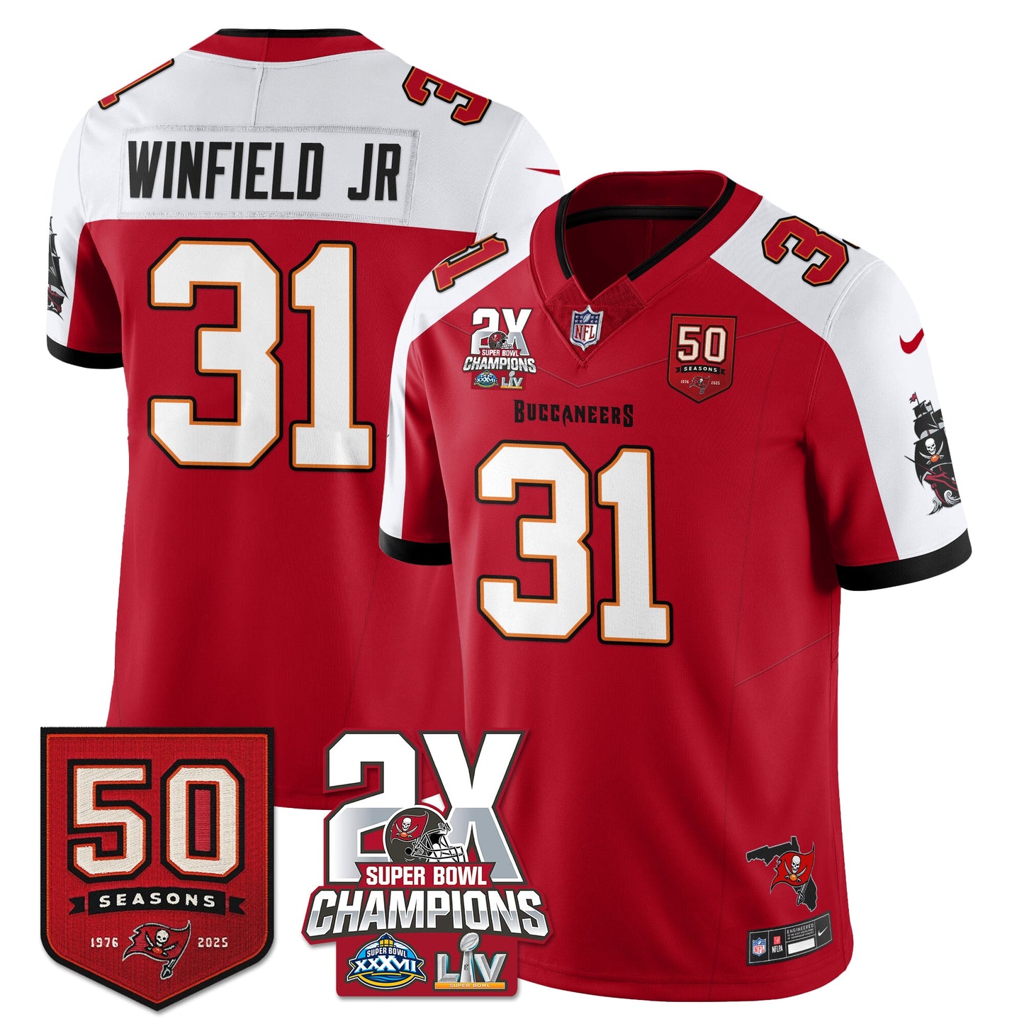 TB 2-Time Champions Patch Vapor Limited Jersey - All Stitched