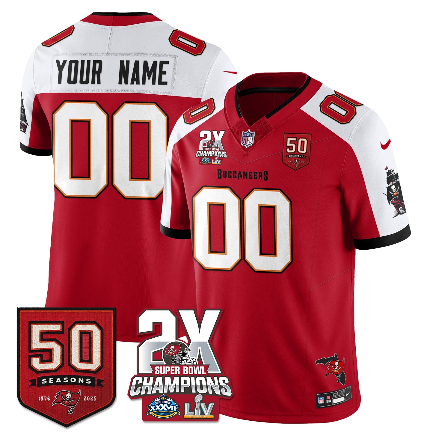 TB 2-Time Champions Patch Vapor Limited Jersey - All Stitched
