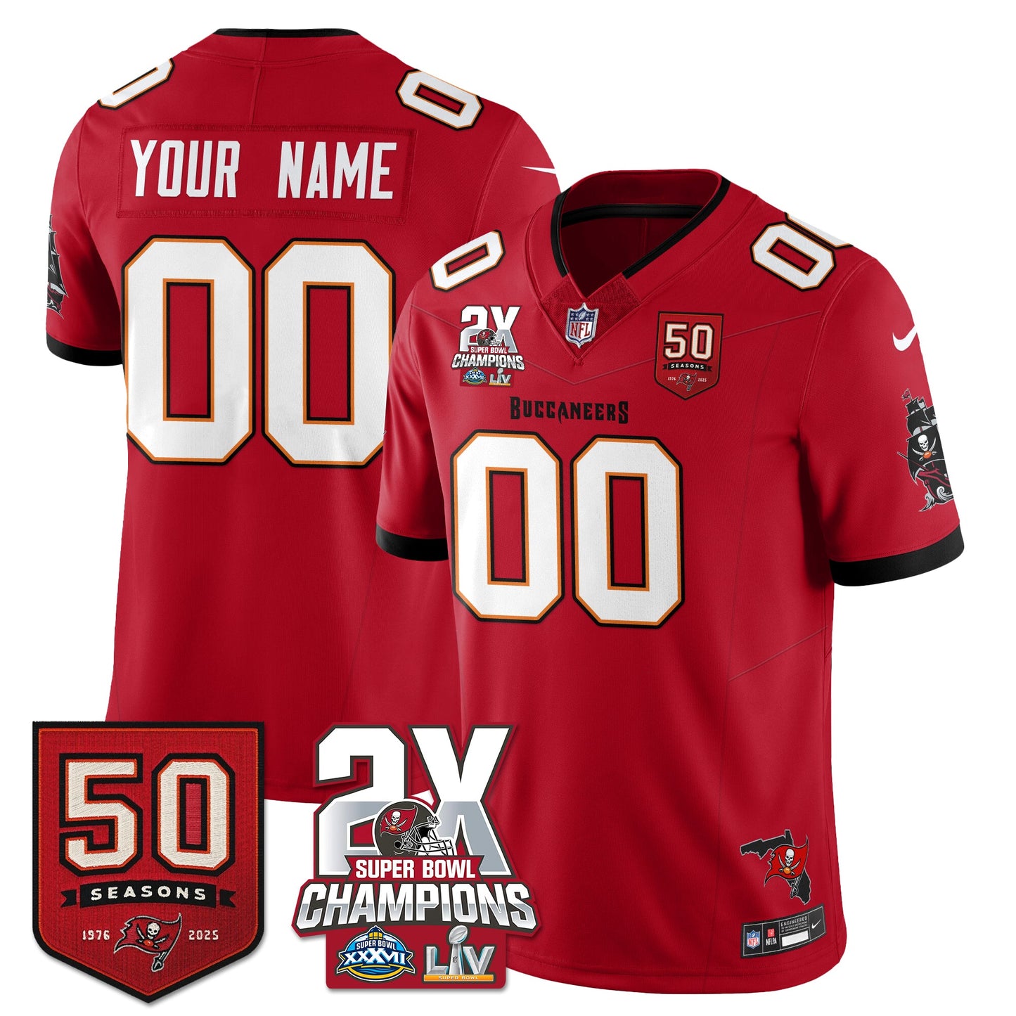 TB 2-Time Champions Patch Vapor Limited Jersey - All Stitched