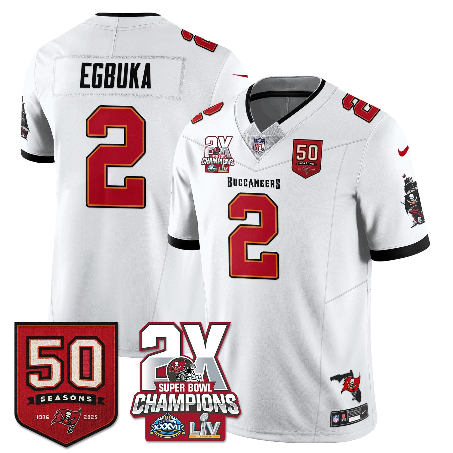 TB 2-Time Champions Patch Vapor Limited Jersey - All Stitched