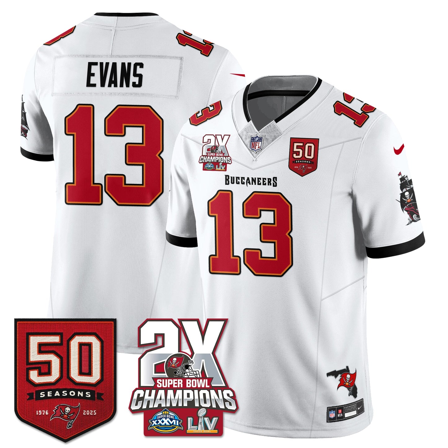TB 2-Time Champions Patch Vapor Limited Jersey - All Stitched