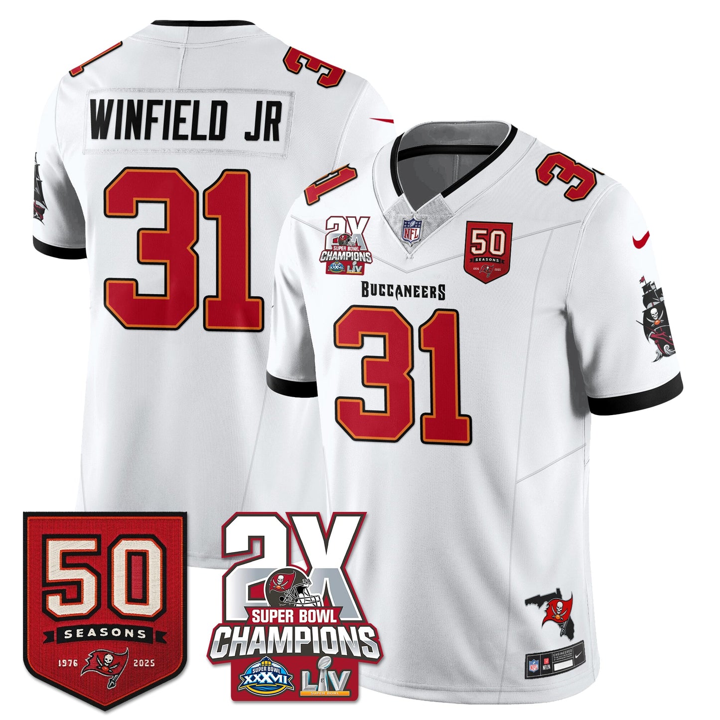 TB 2-Time Champions Patch Vapor Limited Jersey - All Stitched
