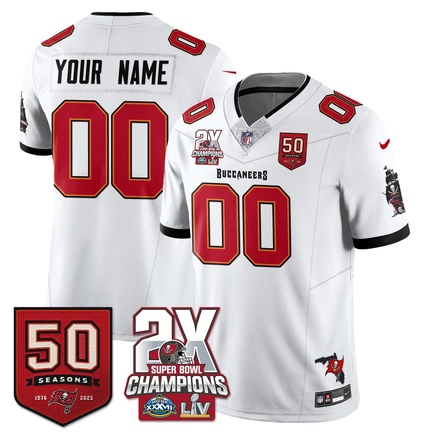 Custom TB 2-Time Champions Patch Vapor Limited Jersey - All Stitched