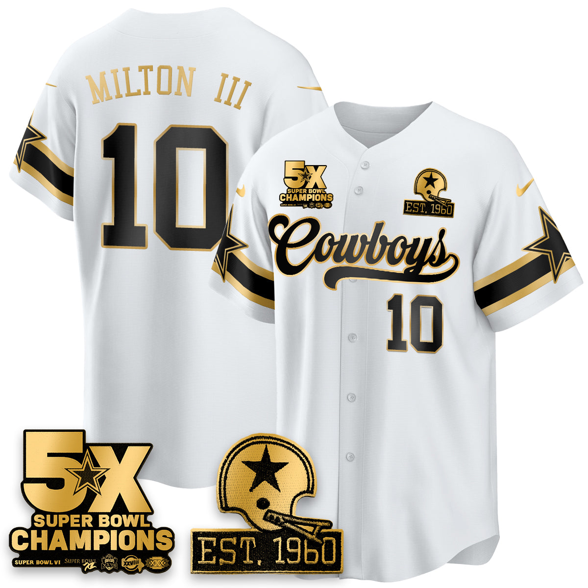 DAL 5-Time Champions Patch Vapor Limited Gold Baseball Jersey - All Stitched