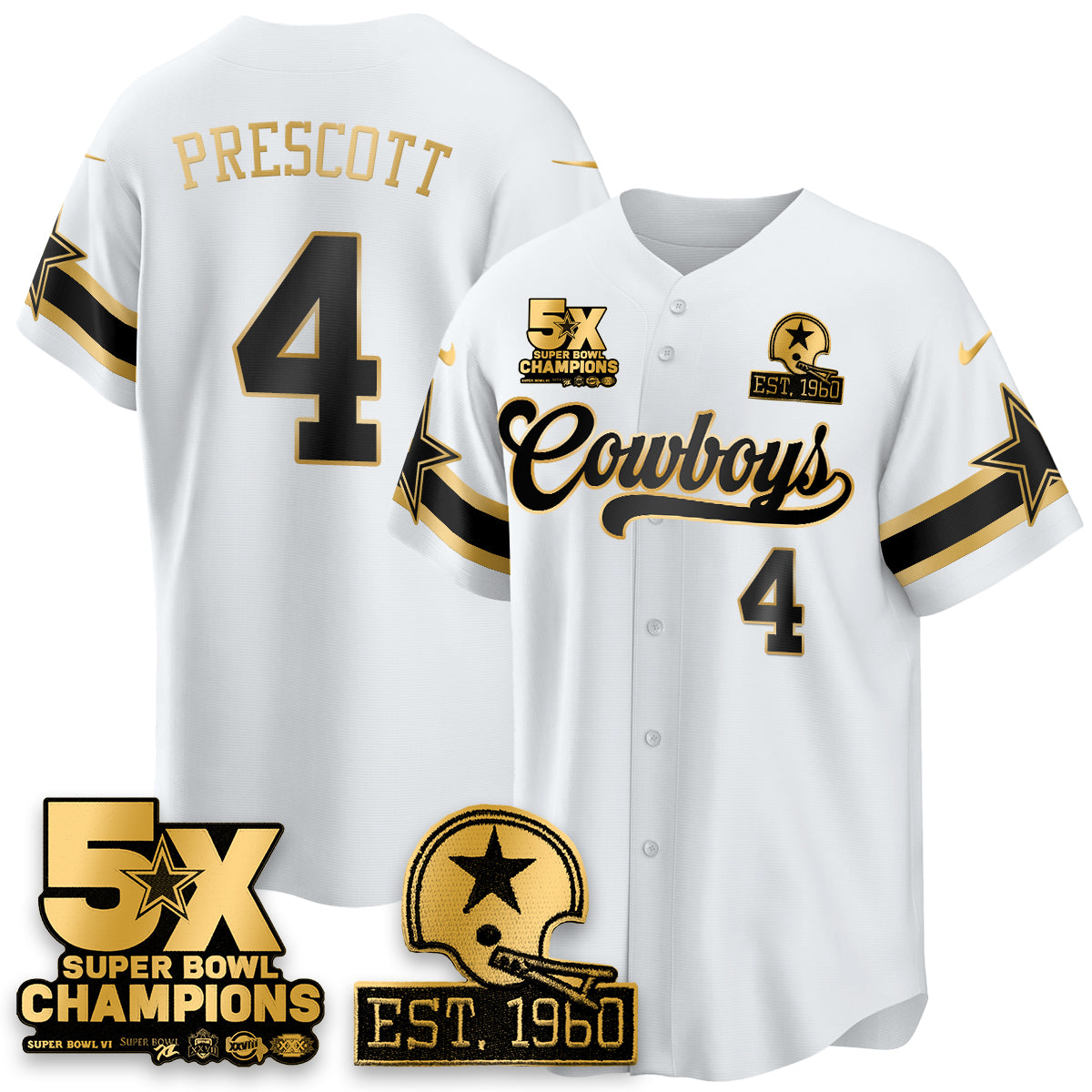 DAL 5-Time Champions Patch Vapor Limited Gold Baseball Jersey - All Stitched