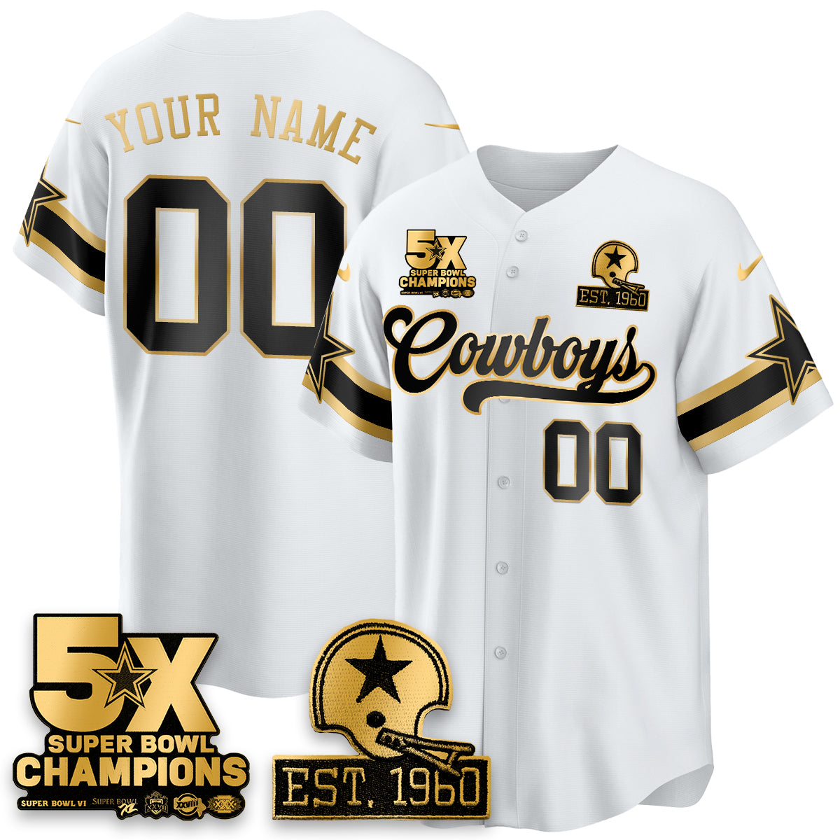 DAL 5-Time Champions Patch Vapor Limited Gold Baseball Jersey - All Stitched