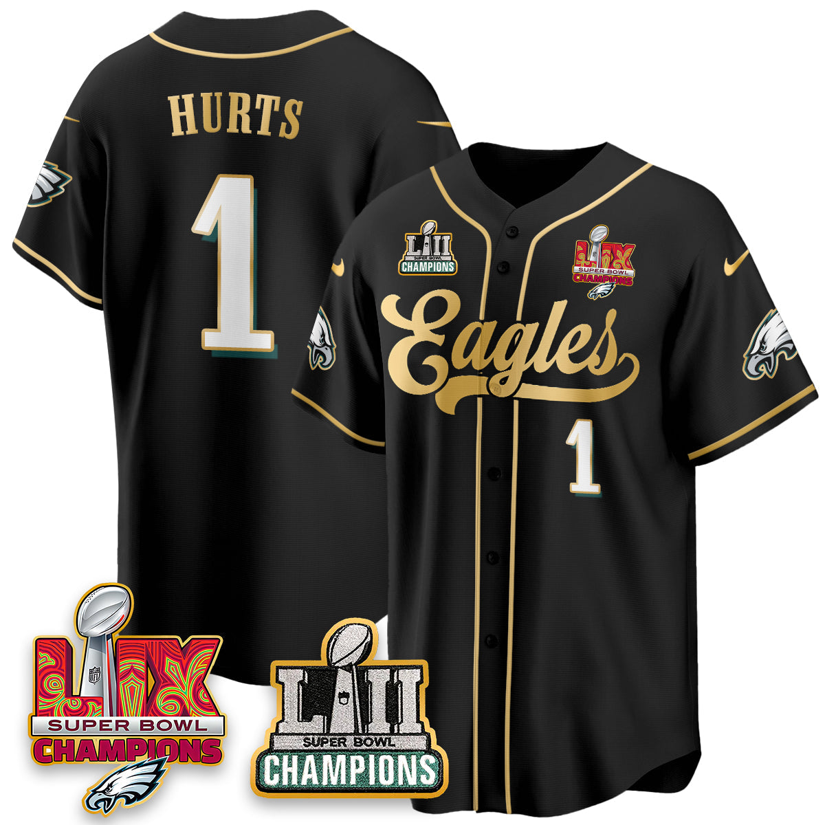 PHI LII-LIX Super Bowl Champions Vapor Limited Gold Baseball Jersey - All Stitched